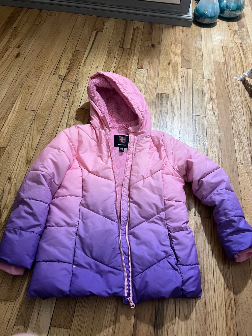 Swiss Tech Girls' Hooded Ombre Puffer Jacket - Pink to Purple